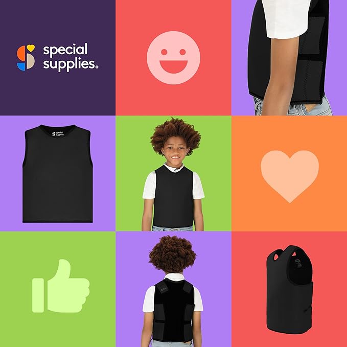 Special Supplies Sensory Compression Vest Deep Pressure Comfort (Black, Small)