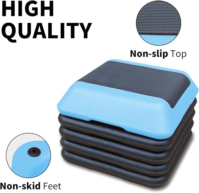 Height-Adjustable Step Aerobics Platform Fitness Equipment Stepper Trainer Exercise Step Platform with 4 Riser