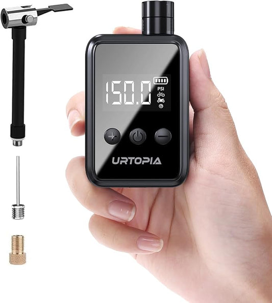 URTOPIA Mini Bike Tire Pump, Fast Inflate Bicycle Pump with Gauge, Rechargeable 150PSI Portable Electric Bike Air Pump with Presta and Schrader Valve for Road Bike, Ebike, Motorcycle, Ball