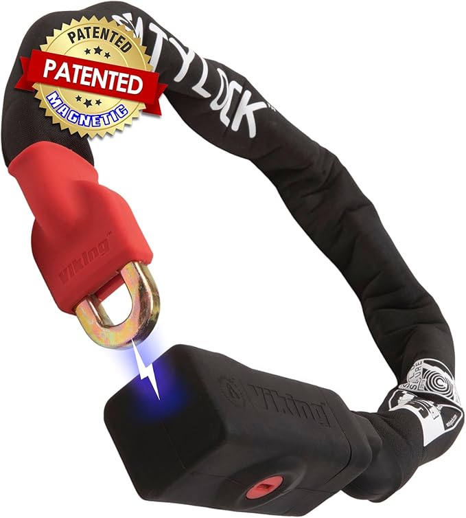 Seatylock Viking Bike Chain Lock with Key - Magnetic Patented Sold Secure Gold Rated - Heavy Duty Anti Theft - Smart Ultra Security Bicycle Lock (35.4 Inch)