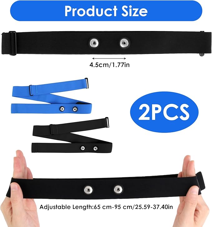 2 Pack Heart Rate Monitor Chest Strap Replacement, Adjustable Heart Rate Monitor Chest Band Compatible with H10 H9 H7, Cycling & Running Fitness Accessory for Men＆Women, Fit for Daily Training