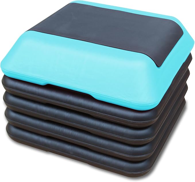 Adjustable Aerobic Step Platform with 4 Risers, Stepper Trainer for Fitness Exercise (Blackish Green)