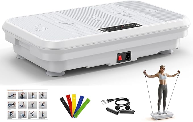 3D Vibration Plate Exercise Machine for Lymphatic Drainage, Whole Body Vibration Plate for Weight Loss, 330lbs Capacity Vibrating Platform Board Home Gym Quiet, 5 Yoga Belts & 2 Resistance Bands