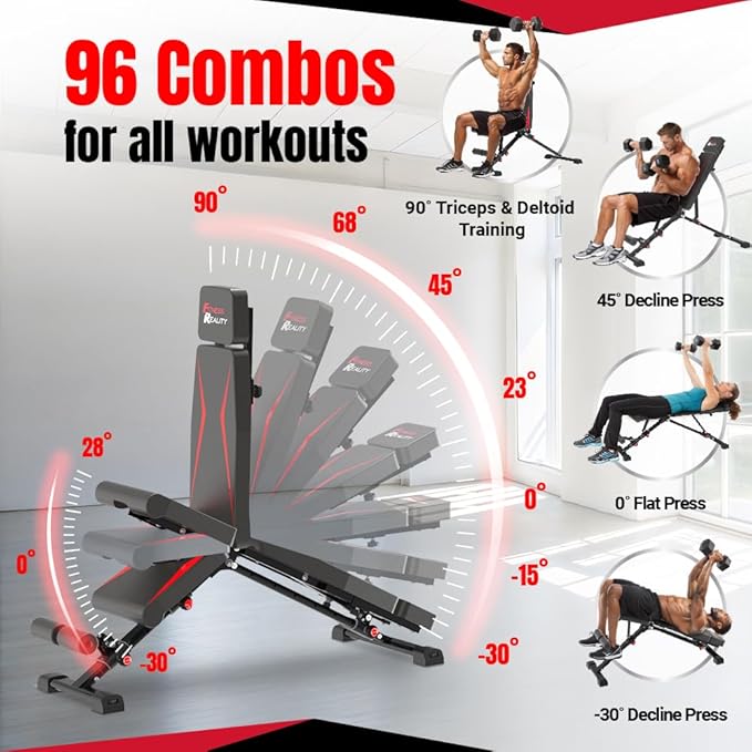 Fitness Reality Adjustable Weight Bench, Press for Incline Decline Workouts & Strength Training - Foldable for Home Gym - 800 Pound Capacity