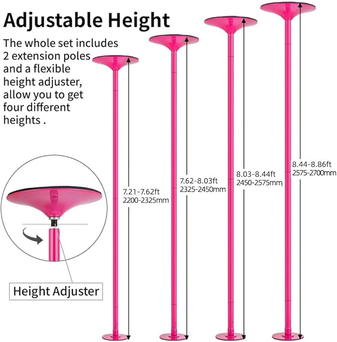 Dance Pole Set -Premium Height Adjustable 7.38-8.85ft Portable 45mm Diameter 360°Spinning Dancing Pole for Home,200KGS Capacity,Drill-Free Installation with Floor-to-Ceiling Stability