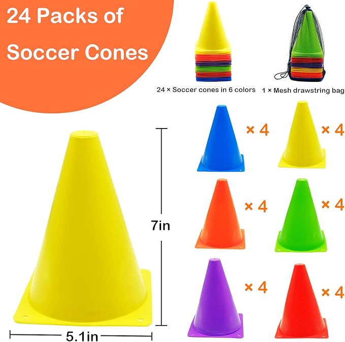 Soccer Cones Set, 84/42Pcs 7"/9" Cones Sports + Disc Cones, Cones for Sports with Carry Bag, Training Cones, Soccer Cones for Training, Plastic Soccer Cones for Drills