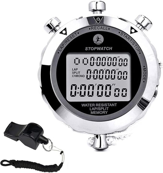 Stopwatch Timer, Digital Stop Watch with 0.01second & 0.001second Timing, Metal 10/100/400 Laps Memory, Rolilink Large dispaly Alarm Clock for Coach Sports Running Marathon