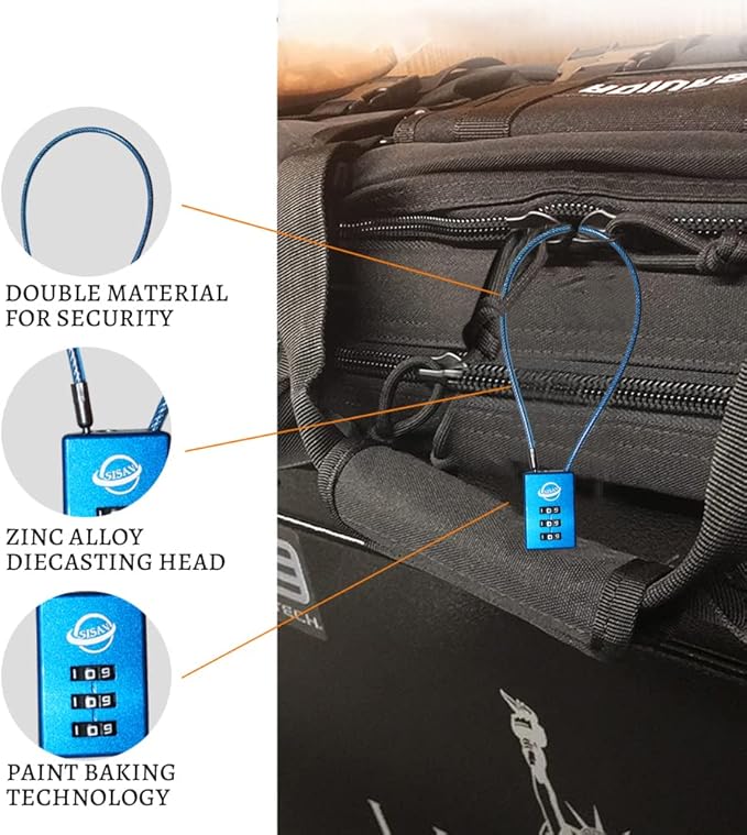 3 Digit Cable Combination Lock 20 inches Cable for School Gym Locker,Filing Cabinets,Helmet,Toolbox,Luggage Suitcase,knapsack,Blue 2Pack
