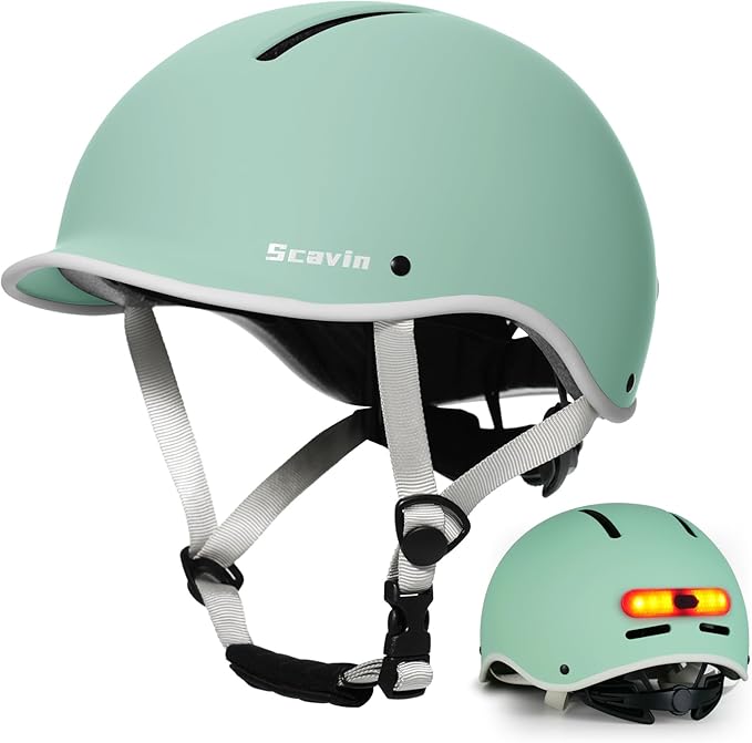 Bike Helmet for Adult: Bicyle Helmet with EPS Foam Interior for Men & Women, Adjustable Cycling Helmet with LED Light Safety Certified for Commuting