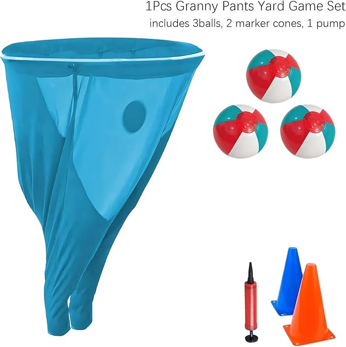 Granny Pants Yard Game Set - Peculiar Outdoor Game Granny Pants with 3 Bouncy Balls, 2 Marker Cones & Air Pump, Perfect for Family Reunion Games, Backyard Gatherings & Team Games