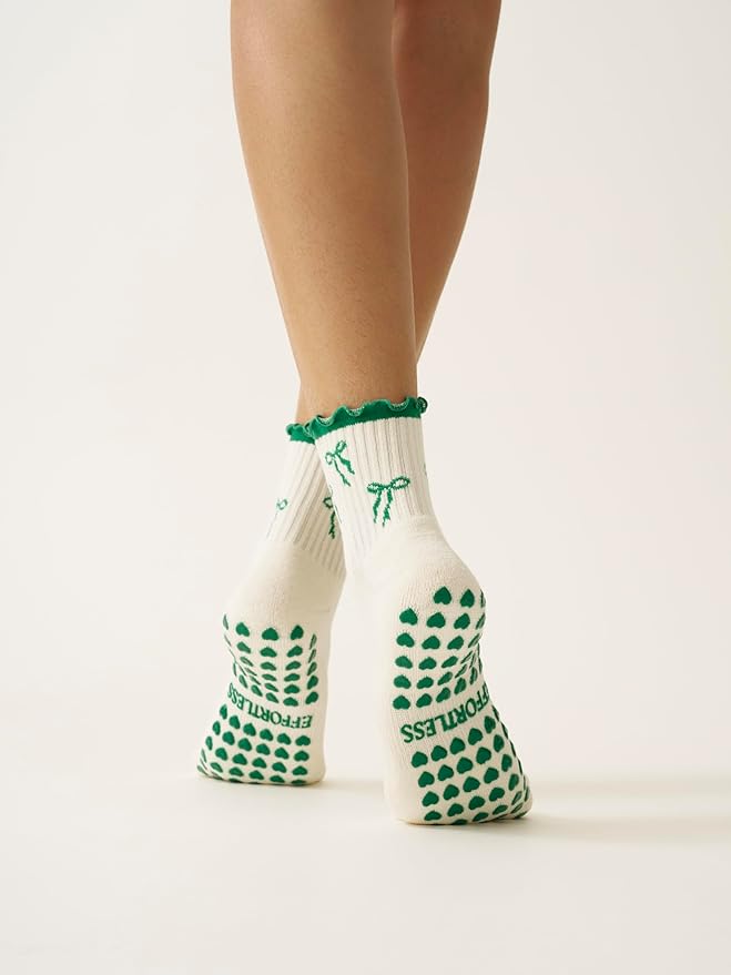Crew Half Calf Grip Socks, Cutest Fruits Pilates Socks, Ruffle socks, Non-Slip, Barre Yoga Fitness
