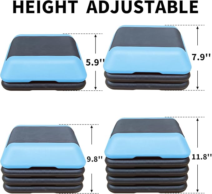 Exercise Aerobic Step Platform,Adjustable Height Fitness Stepper Stackable Risers, Aerobics Stepper Workout Stepper for Gym Home Cardio Strength & Training