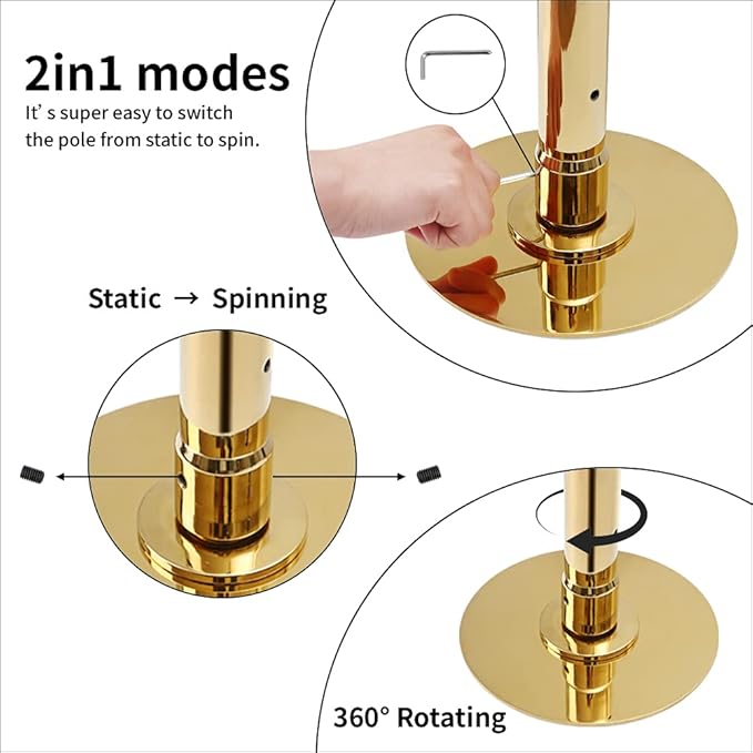 Dance Pole Set -Premium Height Adjustable 7.38-8.85ft Portable 45mm Diameter 360°Spinning Dancing Pole for Home,200KGS Capacity,Drill-Free Installation with Floor-to-Ceiling Stability