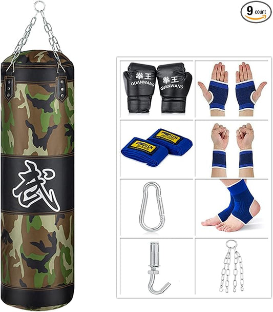 Punching Bag for Man Women Kids, Indoor/Garden Boxing Bag Unfilled Heavy Bag Set with Punching Gloves, Chain, Ceiling Hook for MMA, Kickboxing, Muay Thai, Karate, Taekwondo