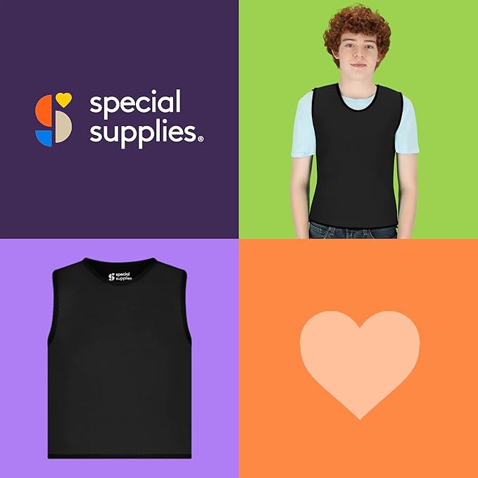 Special Supplies Sensory Compression Vest Deep Pressure Comfort (Black, Large)