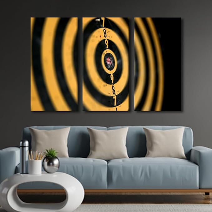 Sports Theme Canvas Wall Decor,3 Pcs Yellow Retro Dart Plate Artwork Paintings Native Home Pictuers Modern Posters Prints with Wooden Framed for Living Room Bedroom Bathroom Ready to Hang(40" Wx60 H)
