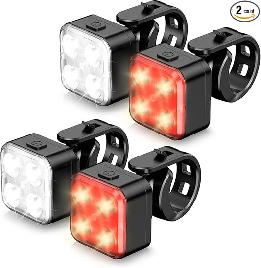 Akale Bike Lights Set, Rechargeable Bicycle Lights Front and Rear, 4 Light Mode Options, Bike Headlight, IPX4 Waterproof, Easy to Install for Men Women Road （ 2 Pack ）