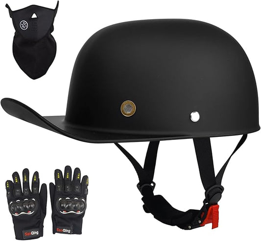 Baseball Motorcycle Helmet - Half Helmet Motorcycle Men Women for Bike Cruiser Chopper Moped Scooter with Gloves and Masks, Dot Approve