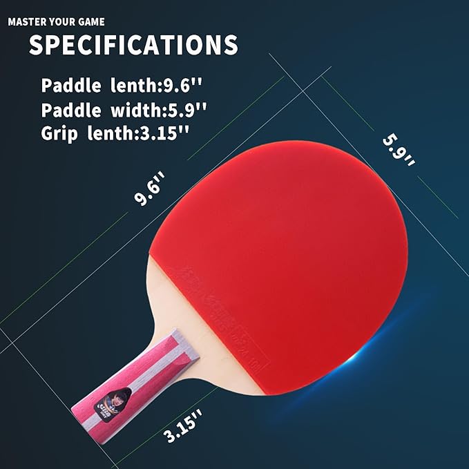 DHS Ping Pong Paddles Professional Table Tennis Racket with Hurricane Rubber Carrying Case - ITTF Approved Rubber for Tournament Play