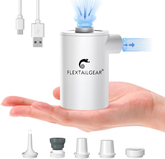 FLEXTAILGEAR MAX Pump 2020 Portable Air Pump with 3600mAH Battery USB Rechargeable Air Pump-Quick Inflate Deflate for Sleeping Pads, Air Mattress, Pool Toys, Floats, Swimming Ring, Air Bed (White)