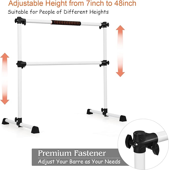 GYMAX Portable Ballet Barre, 4 Feet Folding Height Adjustable Ballet Bar with Anti-Skip Pad, Heavy Duty Freestanding Stable Stretch Bar for Home Kids Teenager Adults