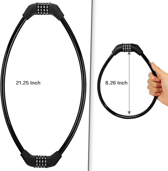 Bike Lock Cable, Bicycle Lock, Bike Locks Heavy Duty Anti Theft, Combination Cable Lock for Outdoor Equipment, Black (2Ps, 2Ft, Reset Combo)