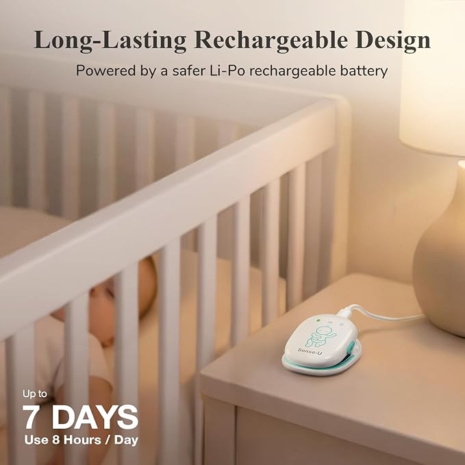 Sense-U Pro Baby Movement Monitor with Arousal Vibration, Movement/Rollover/Overheating Alerts, Audible & App Notifications, Easy Clip-On Design, Smart Sleep Monitor