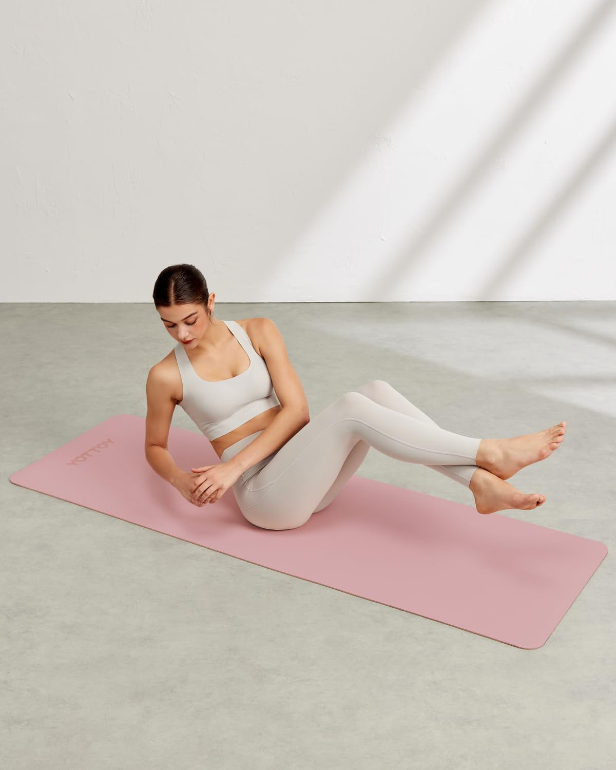 YOTTOY Yoga Mat, Non-Slip TPE Exercise Mat (1/4 Inch) for Pilates, Fitness & Barefoot Workouts, Home Gym Studio with Strap & Bag (Rose, 24 * 0.24 Inches)