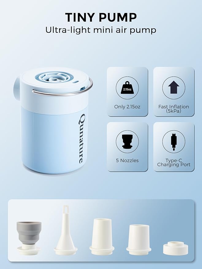 Qunature Air Pump Portable Mini Electric Pump for Inflatables with 1500mAh Battery Camping Light Rechargeable USB Inflate Deflate for Air Bed Mattress,Pool Floats,Swimming Ring,Vacuum Storage Bags