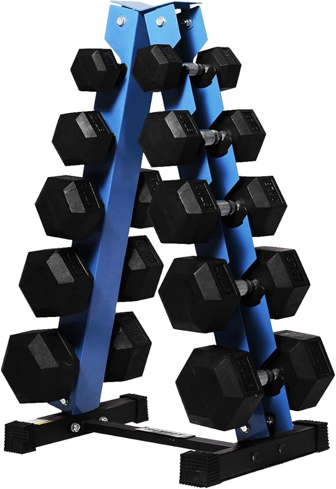 RitFit 250LB/300LB Rubber Hex Dumbbell Sets with Weights Rack, Multiple Color Choices Available, Great Gym Equipment for Home, Strength Training, Workouts
