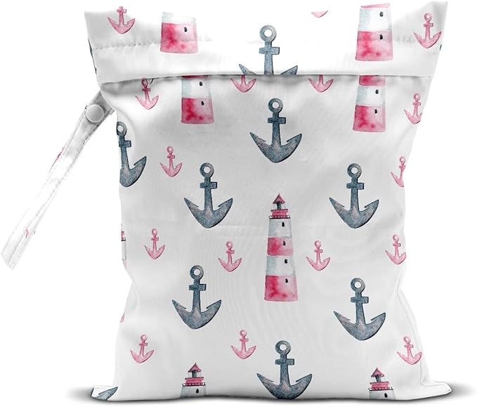Wet Bag, Wet Dry Bag, Wet Bag for Swimsuit, Travel, Beach, Pool, Diapers, Dirty Yoga Gym Clothes, Makeup Bag, Waterproof Reusable Beach Bag Ocean Decor Starfish Sea Horse Anchor