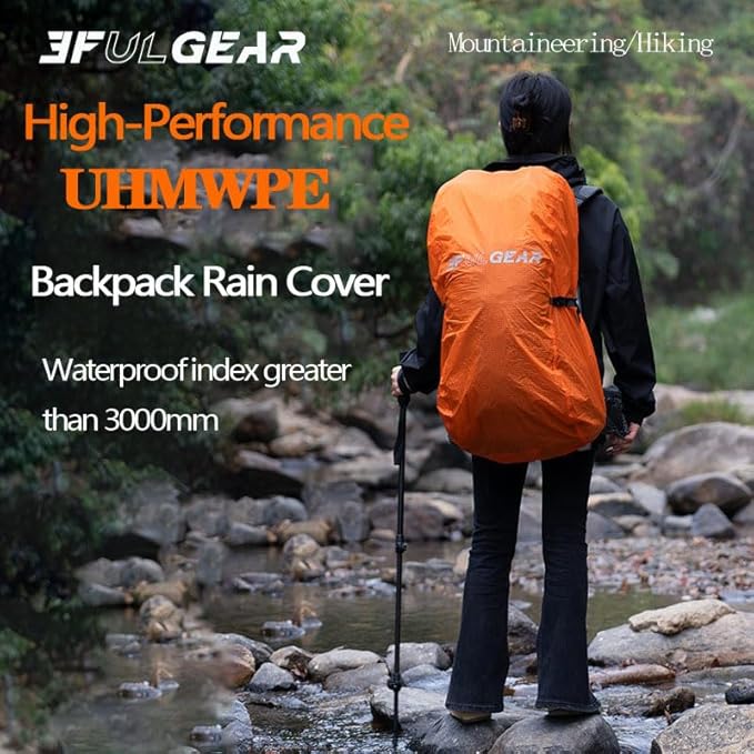 3F 20-85L backpack rain cover, waterproof, dustproof, wear-resistant, tear resistant outdoor hiking backpack cover (orange-M)