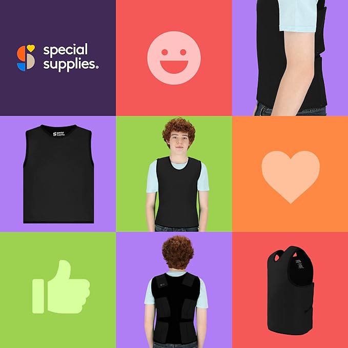 Special Supplies Sensory Compression Vest Deep Pressure Comfort (Black, Large)
