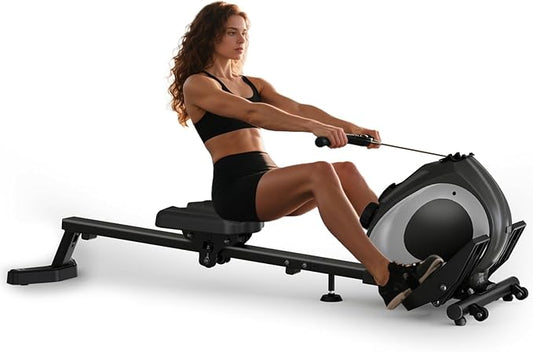 Magnetic Rowing Machine for Home Use Foldable Rower with 8-Level Adjustable Resistance, Quiet Design, LCD Monitor Tablet Holder, Full Body Workout, Supports 265 lbs