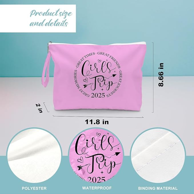 Fokongna Girls Trip Pink Wet Dry Bag, Travel Essentials for Women, Beach Gym Swimsuit Toiletry Bag, 11.8 x 2 x 8.6 inches