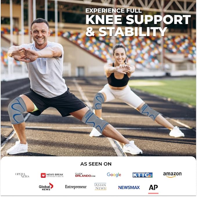 Modvel 2 Pack Knee Brace for Women & Men - Workout Knees Compression Sleeve for Knee Pain Relief Joint Support for ACL, Arthritis, Meniscus Tear Knees Brace for Sports, Rodilleras para Gym Fitness