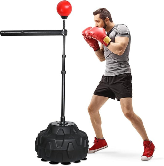Solid Refle Bag Boxing Speed 45-80in Trainer Punching Bag Spinning Bar Training Boxing Ball with Reflex Bar Free Standing Adjustable Height for Adult Youth Red