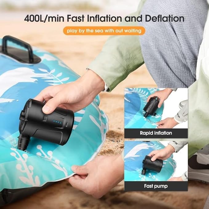 Mini Air Pump, USB Rechargeable Quick-Fill Inflator Deflator Air Mattresses,Camping 3 Nozzles,Small air Mattress Pump,air Mattress Pump Electric,Portable Rechargeable air Pump for Inflation