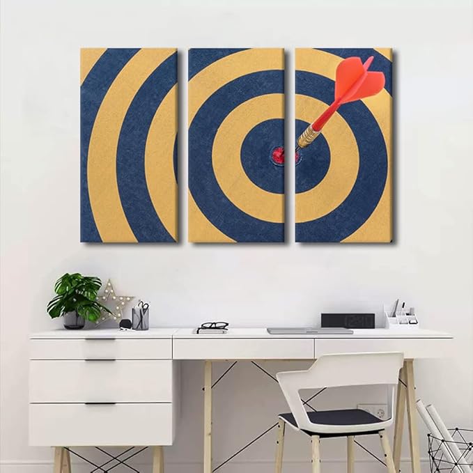Sports Theme Pictures Wall Art 3 Panel Dart Hits the Bullseye Paintings Canvas Wall Art for Living Room Bedroom Bathroom OfficeBar Club Artwork House Wall Decor Framed Ready to Hang(24" Wx36 H)