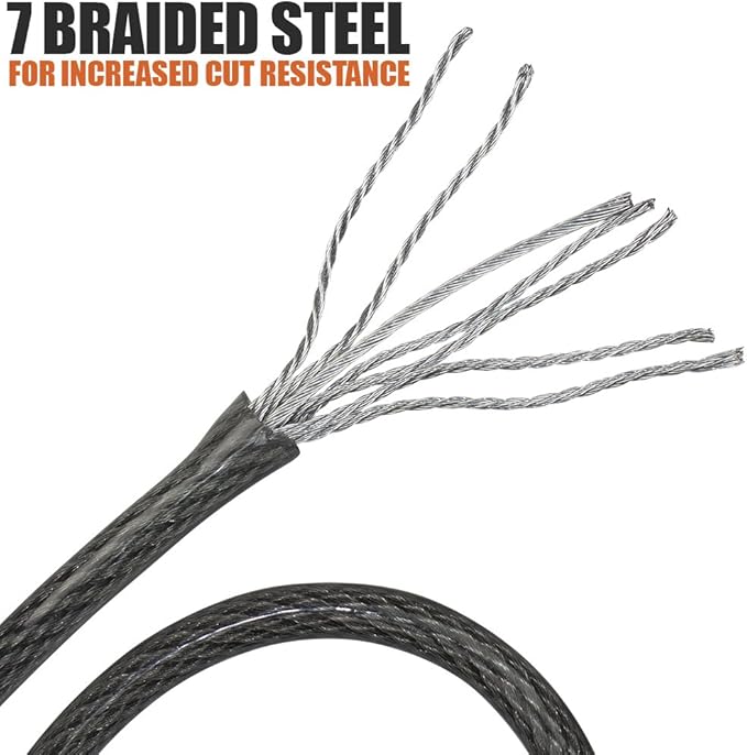 BV Heavy-Duty 4FT Security Cable Lock with Loops - 10mm (3/8 Inch) Cut-Resistant Braided Steel Cable-Versatile & Weatherproof - Security Chain for Padlock, Chain Lock, Wire Lock (Pair)