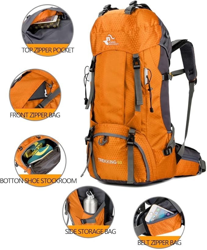 Bseash 60L Waterproof Hiking Camping Backpack with Rain Cover, Large Outdoor Sport Travel Daypack Rucksack for Climbing