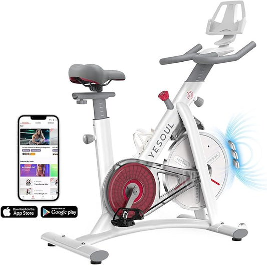 Yesoul Black Exercise Bike for Home,Smart White Cycling Bike Magnetic Stationary Bike, Low Noise Indoor Cycling Bike for Home Gym Electric Stationary Bike with Tablet Mount & Comfortable Seat Cushion for Women Apartment Workout Bike for Fitness
