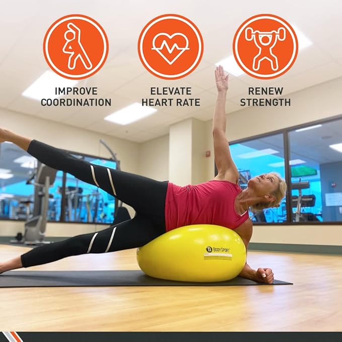 Body Sport Donut Ball – Durable, Inflatable Exercise Ball for Balance & Stability Training, Yoga, & Pilates Workouts – Use in Home, Office, Gym, or Classroom