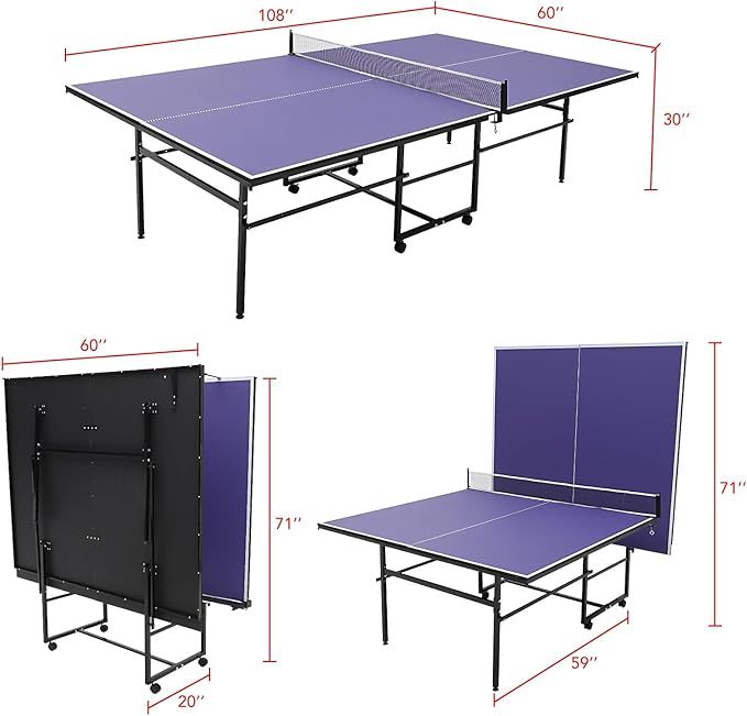 Garvee Portable Ping Pong Table,9FT/8FT /6FT Professional Indoor/Outdoor Table Tennis Tables Game with Net for Adults/Teens,2 Tennis Paddles and 3 Balls- Quick Assembly