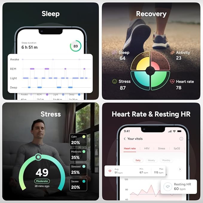 Gabit Smart Ring | Sleep, Fitness, Nutrition, Stress | AI Food Logging, 30+ Workout Modes | Track Recovery, HRV, VO2 Max | Buy Sizing Kit First | Smart Ring for Men & Women | Titanium, Matte Silver 7