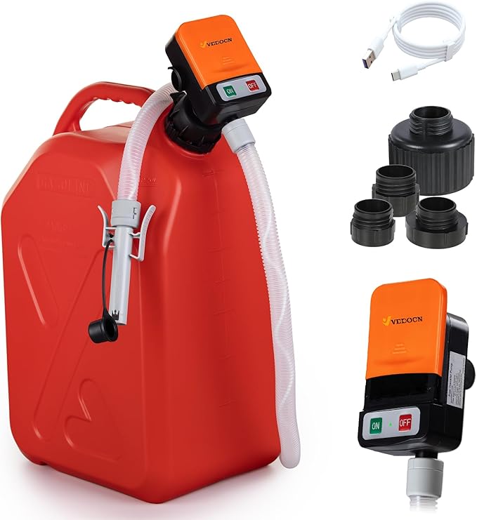 Automatic Fuel Transfer Pump with Auto-Stop, 51'' Extra Long Hose, 3.2 Gallon per Min, Fast and Safe Portable Gas Can Pump for Oil,Battery or USB Powered, 4 Can Adapters,Diesel,Gasoline (orange+Black)