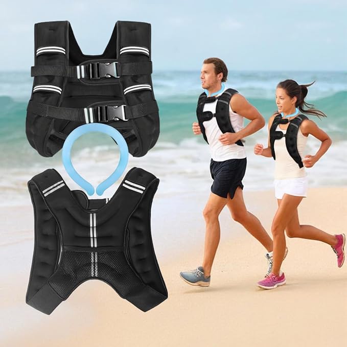 Weighted Vest for Women Men & Neck CoolingTube 2 pcs - Weighted Vest Woman,with Reflective Stripe Adjustable Safety Buckle,Men Womens weighted vest for Walking 6.6LB(3kg)11LB(5kg)17.6LB(8kg)22LB(10kg)