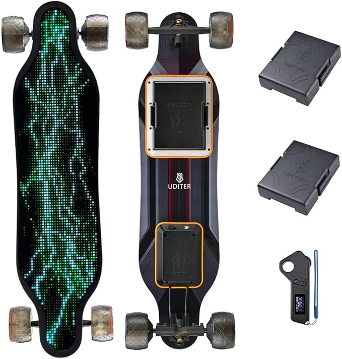 S3/Pixel Rider Electric Skateboards with Remote and Swappable Battery/Top Speed 28 Mph/2 * 600W Motors/12Miles/25Miles Max Range Electric Longboards for Adult＆Beginner