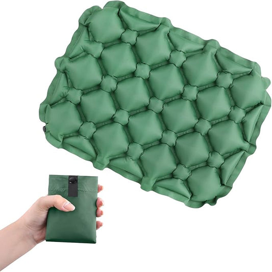 TRIWONDER Ultralight Inflatable Seat Cushion Seat Pad, Easy to Inflate & Deflate Compact Air Pad with Storage Bag for Camping Hiking Fishing Office Airplane Stadium Car (Green)