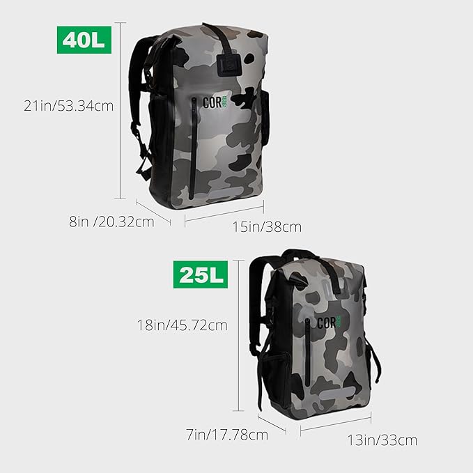 Waterproof Backpack with Laptop Sleeve | Heavy Duty Hiking, Kayak Dry Bag Backpack | Roll-Top Closure (25L, Green)
